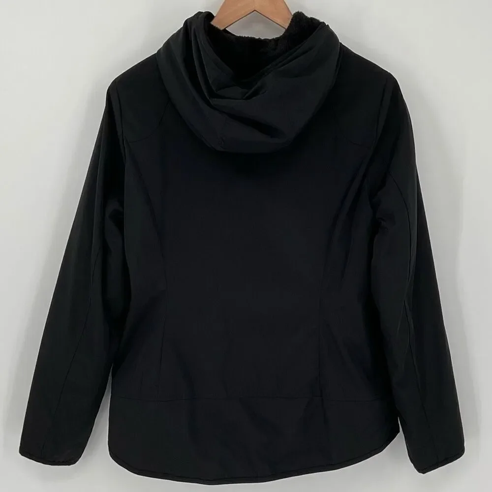 Michael Kors Fleece Lined Hooded‎ Zip Up Jacket Women Medium Black Pockets Warm